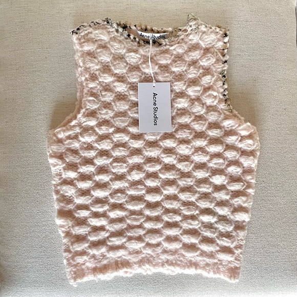 NWT ACNE STUDIOS Distressed Crochet Sweater Vest in Pink Size XS - Picture 4 of 5